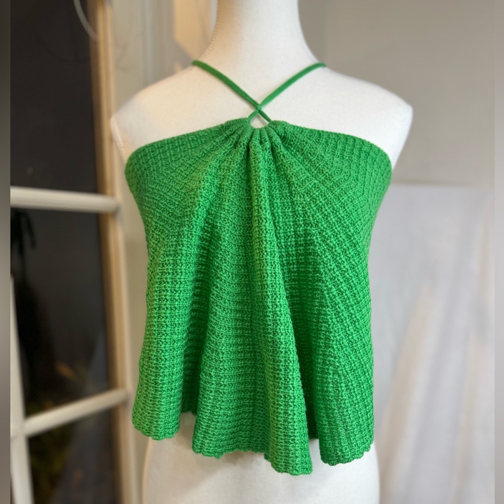 Green Backless Crochet Top / Halter + Open Back Tie 💚